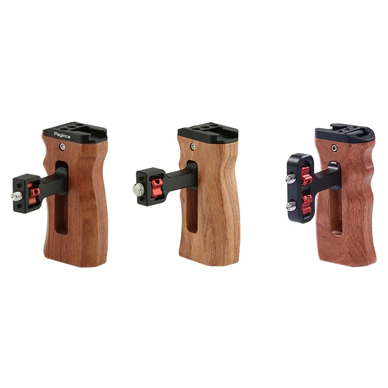 Universal Camera Wooden Side Handle Grip with 1/4" Screw and Cold Shoe Mount for DSLR Camera Cage and Camnera Accessories