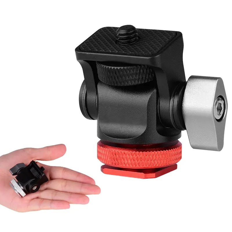 Camera Adapter Metal Camera Monitor Bracket Mini Ball Head with Hot Shoe Adapter 1/4 Inch Screw for LED Video Monitor Light