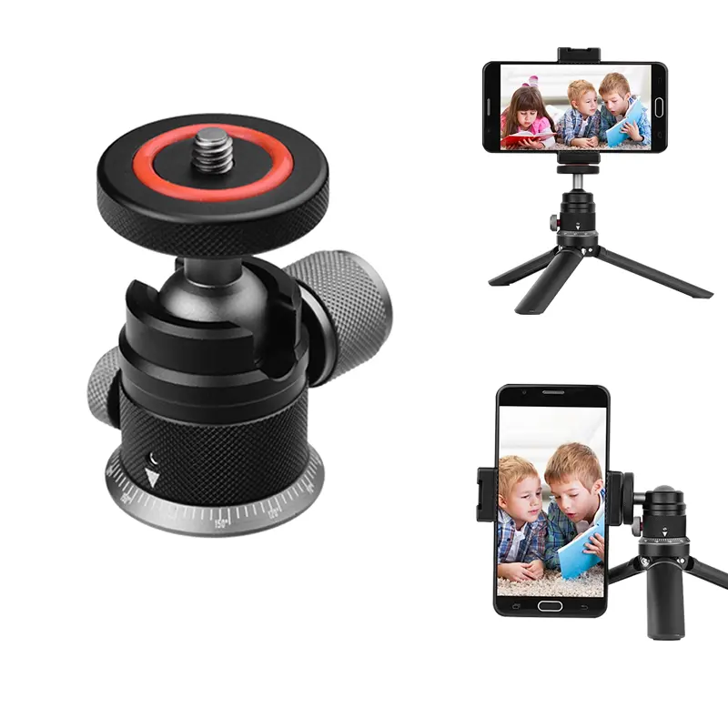 360 Degree Swivel Mini Ball Head 1/4" Tripod Screw Head for Camera Camcorder Smart Phone LED Video Light Microphone