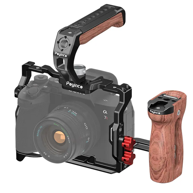 Universal Camera Wooden Side Handle Aluminum Quick Release Side Handgrip for DLSR Camera Cage Kit