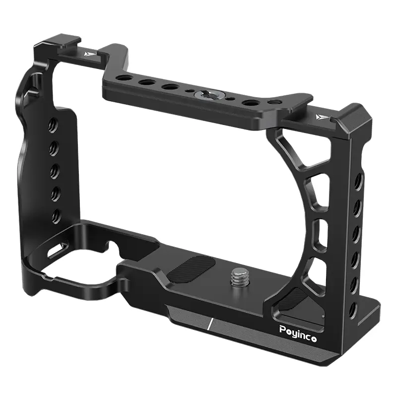 Camera Cage Video Stabilizer for Sony A6500 A6400 A6300 A6000 Camera with 1/4'' 3/8'' Locating Hole NATO Rail and Cold Shoe