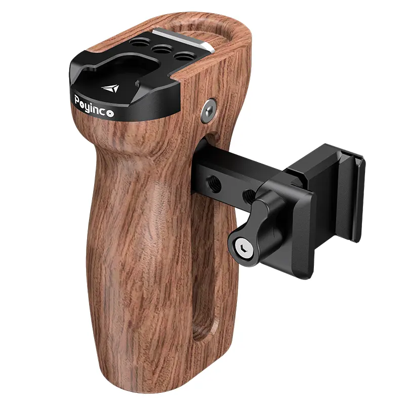 Ergonomic Side Handle with NATO Clamp Wooden Aluminum Left/Right Side Handle NATO Side Handle for Camera Cage and Monitor Rig