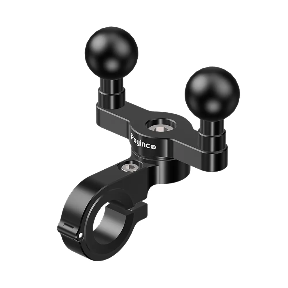 Aluminum Handlebar Clamp Mount Base with 1'' TPU Ball Compatible with RAM Mounts B Size 1 inch Ball Double Socket Arm