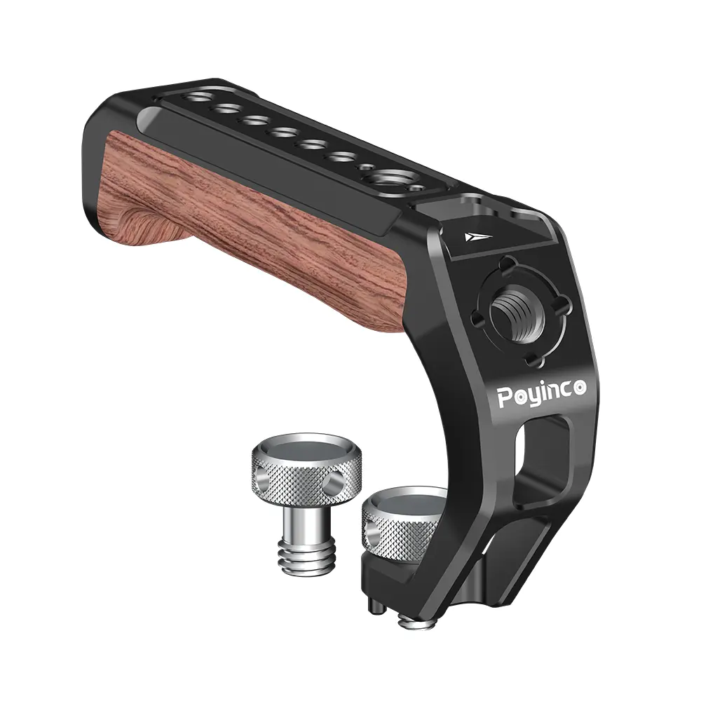 Top Handle Quick Release Handgrip for Camera Cage Rig with 3/8" ARRI Locating Pins Wood Metal Handle Grip