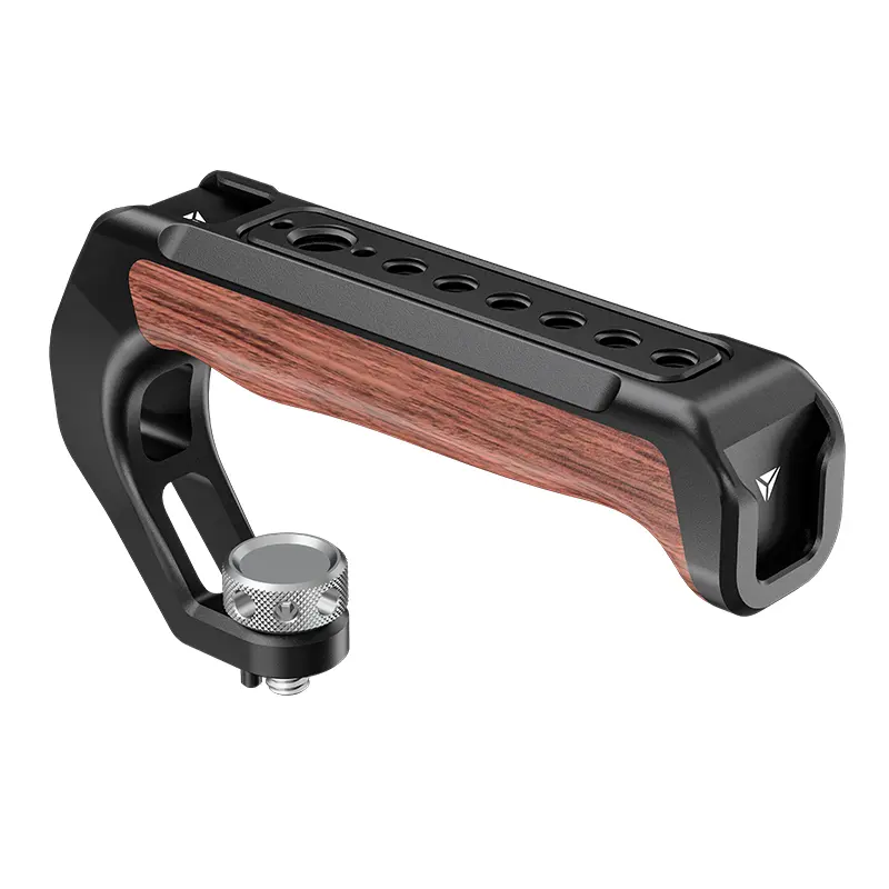 Top Handle with 3/8" Locating Pins for ARRI Camera Cage Wooden Top Handgrip with Cold Shoe for Microphone LED Light Monitor